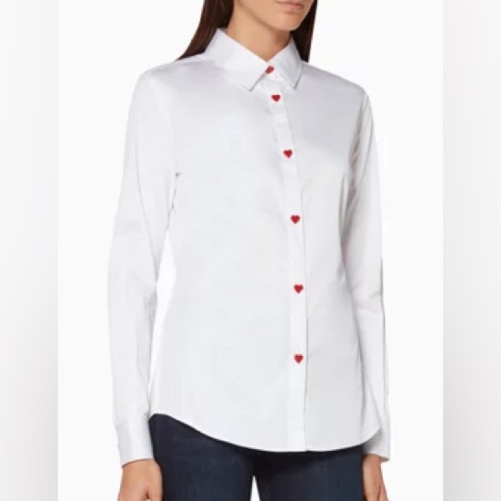Love Moschino Cotton Long Sleeve Button Down Blouse w/ Heart Buttons, US 6
